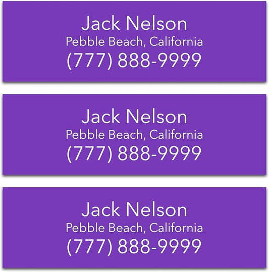 Personalized Golf Club Name Labels (30 Labels) - Custom Waterproof Name Stickers for Golf Clubs (Purple with White Text)