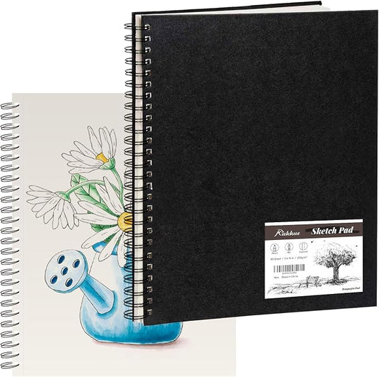 KAKKUE 11" x 14" 200 GSM Premium Mixed Media Sketchbook, 80 Sheets (160 Pages), Hardcover Spiral Bound Drawing Pad, Acid-Free Thick Artist Paper for Watercolor, Illustration & Professional Sketching