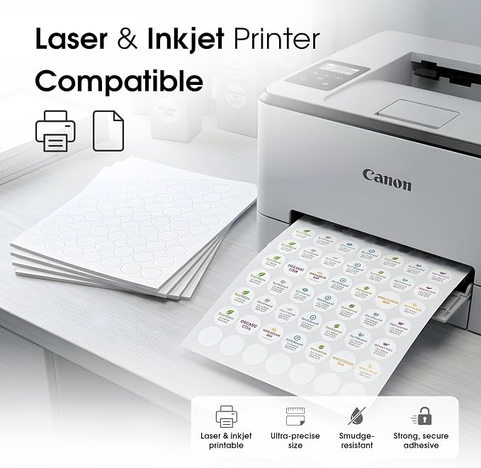 1" Printable Round Labels for Laser and Inkjet Printers - 15750 Blank Labels, 250 Sheets for Price Tags, Thank You Stickers, QR Codes, Business Logos - Spartan Industrial Template C002