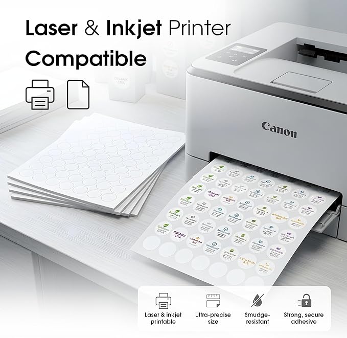 1" Printable Round Labels for Laser and Inkjet Printers - 6300 Blank Labels, 100 Sheets for Price Tags, Thank You Stickers, QR Codes, Business Logos - Spartan Industrial Template C002