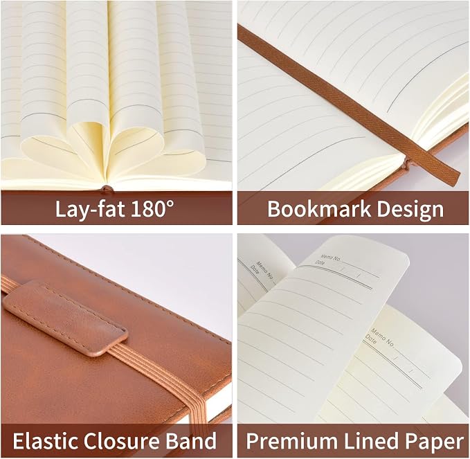 1Pcs Journal Notebook with 2 Pen Set, A5 Lined Leather Hardcover Executive Journals, Suitable for Man Woman Work, Study, Diary & Business, Brown