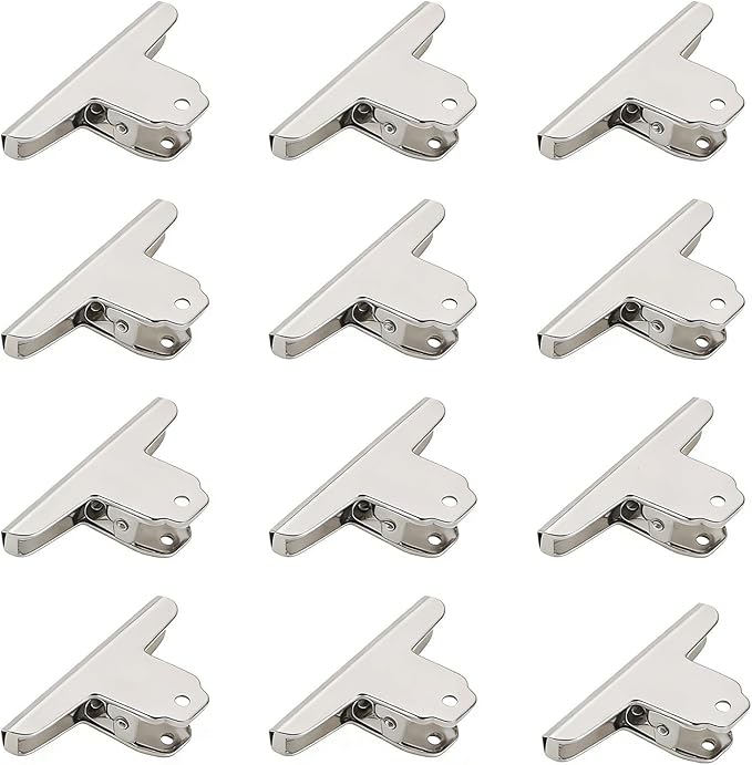 Extra Large Bull Paper Clips, 5.71 Inch - 12 Pack, Silver, 145 mm, Stainless Steel Mountain Binder Clips - Heavy Duty Square Metal File Clamps for Home Office School Supplies