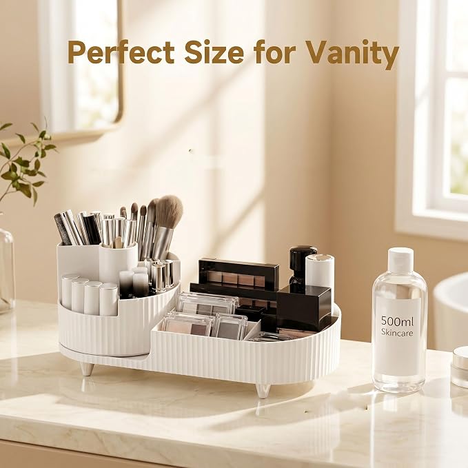 360 Rotating Makeup Organizer for Vanity Large Capacity Cosmetic Organizers with Makeup Brush Holder,Bathroom Counter Organizer and Vanity Organizer,Includes Collapsible Makeup Brush Cleaning Bowl