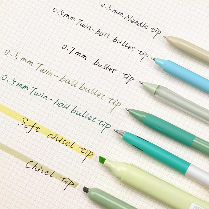 WRITECH Gel Pens Journaling Highlighters: Journal Set Aesthetic Assorted Pastel Color Ink 0.5mm Fine Point Retractable 0.7mm Black Pen Smooth Writing Drawing No Bleed 7ct (Green)