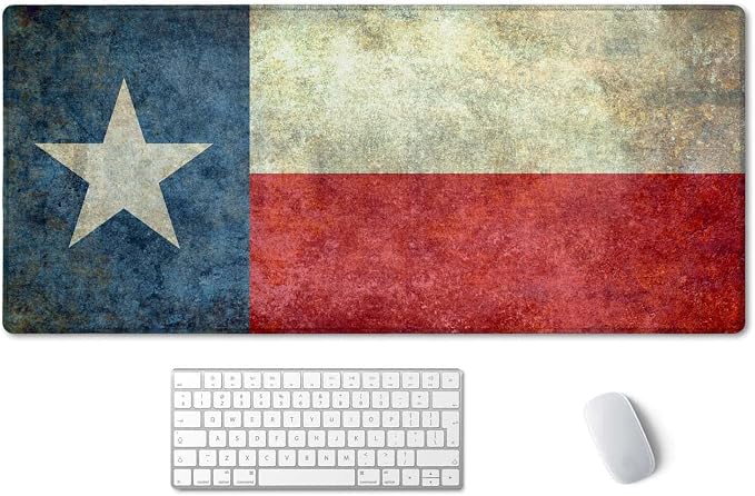 SSOIU Large Mouse Pad, Full Desk XXL Extended Gaming Mouse Pad 35.5" X 15.7", Waterproof Desk Mat Stitched Edges, Non-Slip Laptop Computer Keyboard Mousepad for Office and Home, Texas Grunge Flag