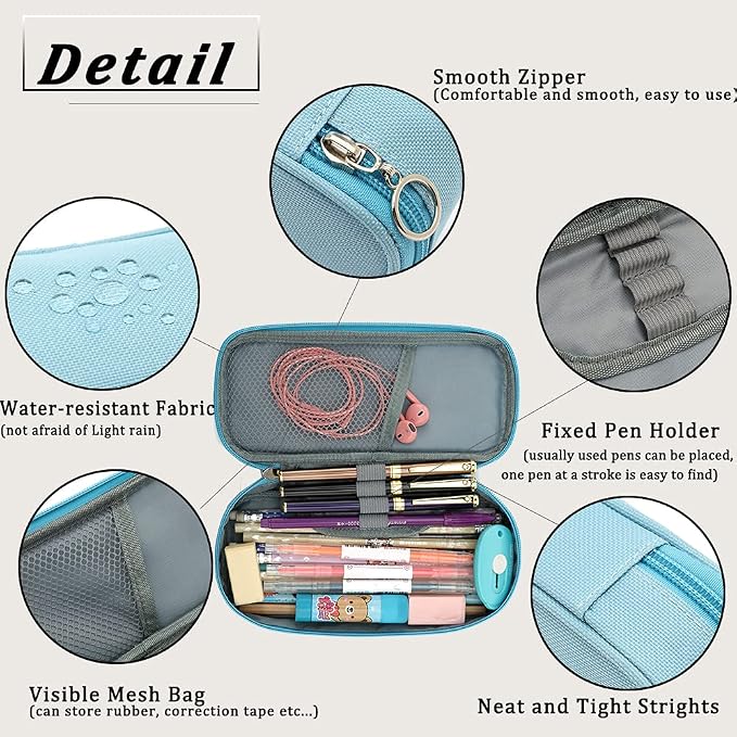 FUXINGYAO Pencil Case, Multi- Slot Pencil Pouch, Portable Pencil Bag, Pen Case for& Office(Blue)