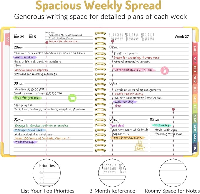 Forvencer Academic Planner 2026-2027, Hardcover Calendar Planner Weekly & Monthly, July 2026 - June 2027, 6" x 8", Daily Agenda with Tabs, College School Organizer for Student Teacher, Light Blue