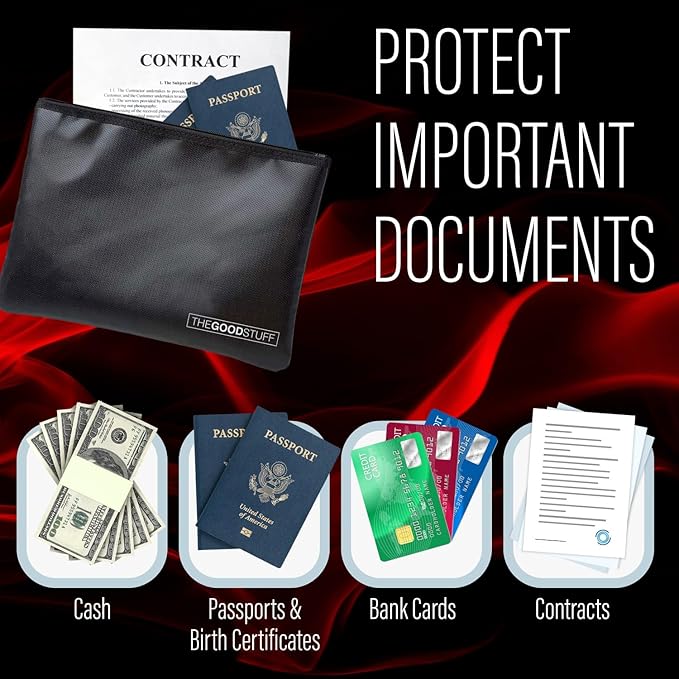 Fireproof Document Pouch (10"x13") - Protect Cash and Papers from Fire | 2000°F Rated - Zippered Water-Resistant Storage for Passports, Certificates, Money and Important Documents