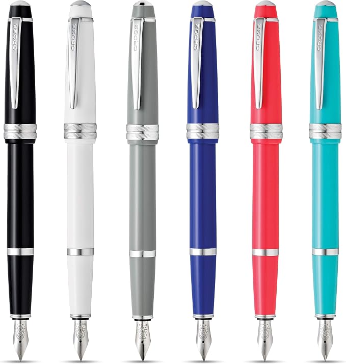 Cross Bailey Light Polished Blue Resin Fine Nib Fountain Pen - Professional Pen for Effortless Writing - Journaling, Note-Taking & More - Black Ink - Easy Handling - Includes Gift Box