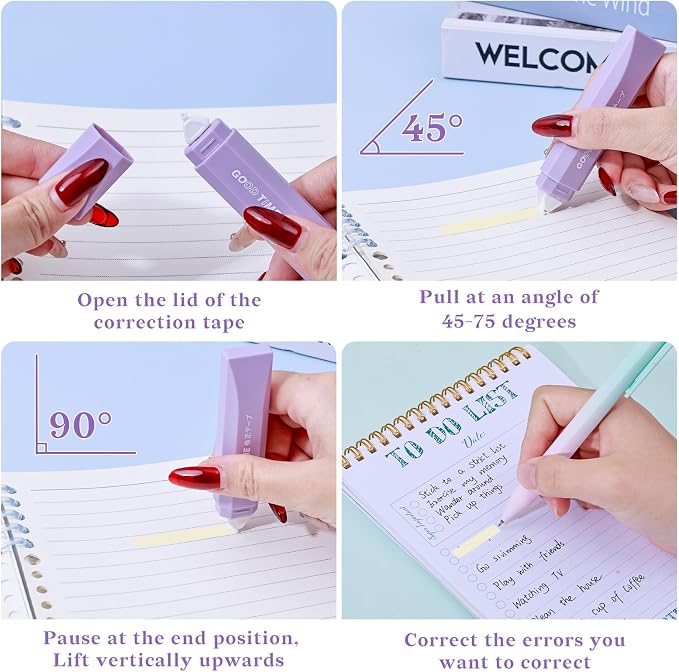 Temiary 5Pcs Beige Correction Tape, Cream Core Pull Out White Tape, Purple | 0.19 In × 19.6 Ft, Smooth Aesthetic Applicator for Wrong Writing School Office Supplies