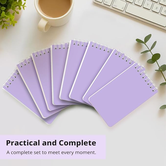 Taja Set of 8 Mini Pocket Notebook Top Spiral Nursing Notepads | Lilac Purple 3" x 5", Mini Little Spiral Notebook, Nursing Notepad, Perfect for Work, School, Office, Nurse, Travel