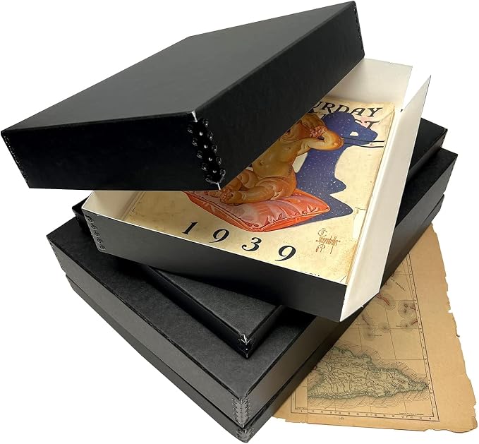 Lineco Museum Archival Storage Box, Drop Front, 9.25x11.75x3 in, Black | Acid-Free with Metal Edge, Preserves Picture Longevity, Organize Photos, Newspapers, Prints, Documents, Crafts, DIY