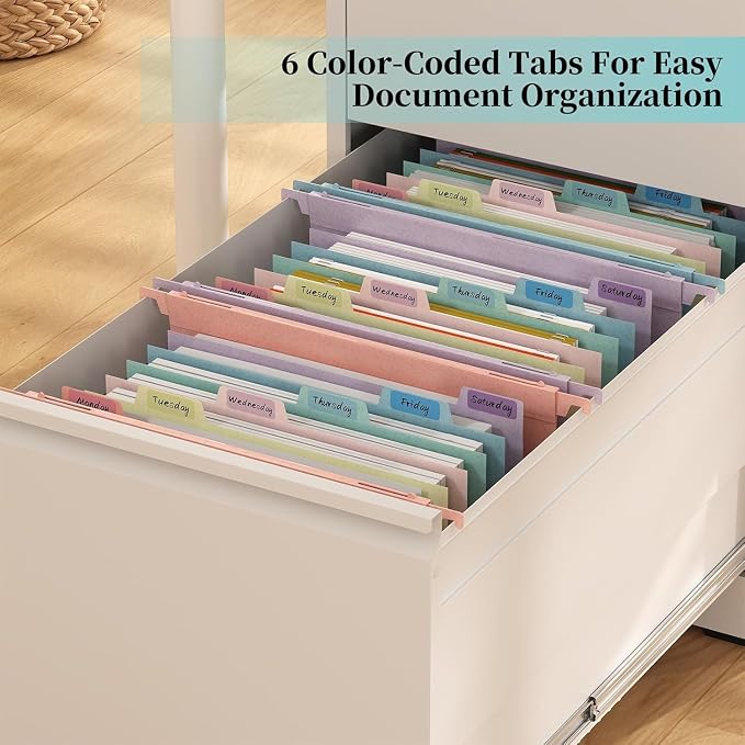 Tbay 6-Pack Expanding Hanging File Folders for Filing Cabinet, 7 Accordion Pockets Filing Cabinet Organizer, 1.2'' Expandable, Multi-Color Tabs, Letter Size, 50% Wheat Straw, Assorted