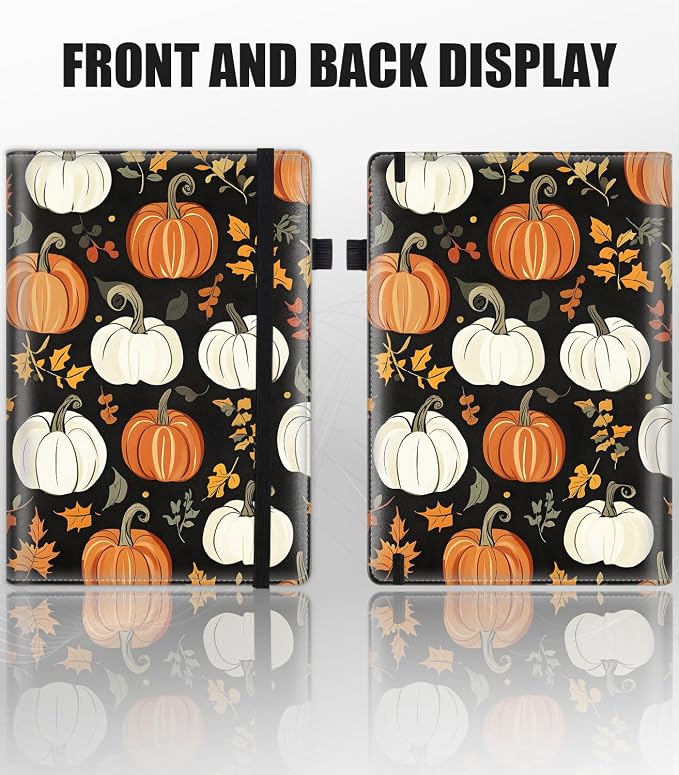 Hardcover Executive Notebooks, A5 PU Leather Lined Journal Notebook, 200 Pages Thick Paper Subject Notebooks for School,Work,Home Writing Business Notebook, Diary Book ，Pumpkins and Maple Leaves