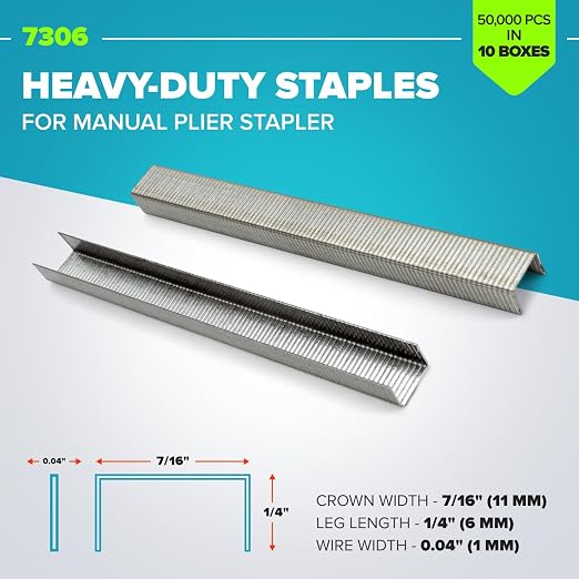 IDL Packaging Heavy Duty Staples for Plier HSP-12 - 7/16" x 1/4" x 0.04" (10 Boxes, 50000 Pcs) - Non-Rusting Stainless Steel & Zinc-Plated Steel Industrial Staples