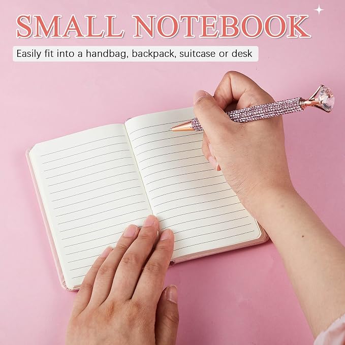 Resholder Rhinestone Pen & Glitter Notebook Set, Hard Cover Bling Diary Journal for Girls, Cute School Supplies for Back to School, Sparkly Desk Accessories Gift for Women(Pearl,A5,Pink)