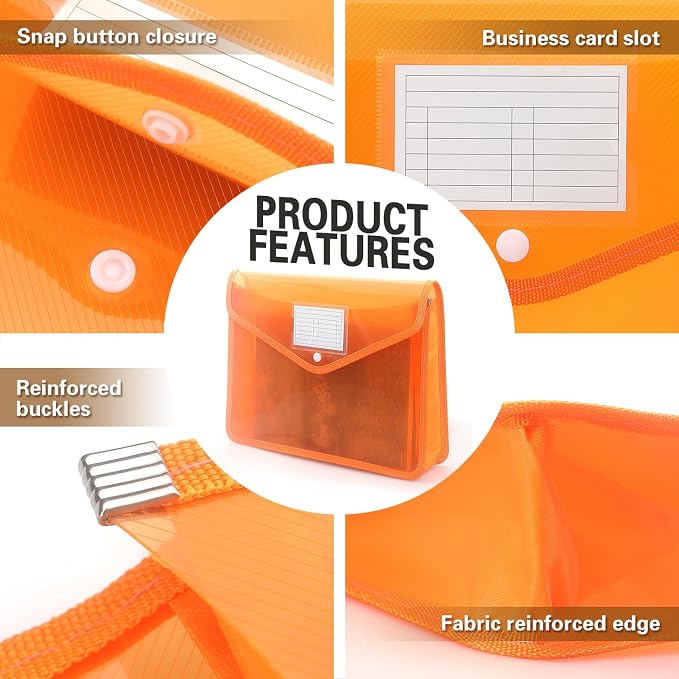 Tamaki Plastic Expanding File Folder, Fit Letter/A4 Size, Orange, 1 Pack | Transparent envelopes with Snap Closure, No Dividers, Large Capacity