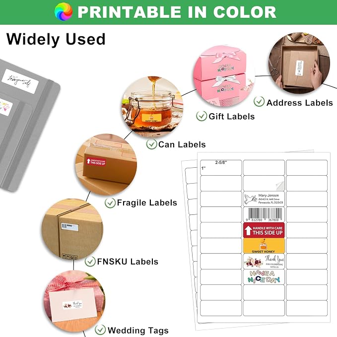 Address Labels, OausTect 1" x 2-5/8" Mailing Label for Envelopes, 3000 White Blank Printable 8.5"×11" Sticker Labels Paper for Laser/Inkjet Printer, 30 Up Per Sheet (100 Sheets)