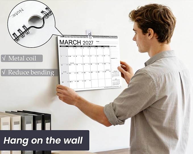 Calendar 2026-2027 18 Months 3 Pack-Simple | 14.4" x 11.4"| 110GSM Thick Paper | No-Bleed | Stickers Attached | Home, School & Office Use