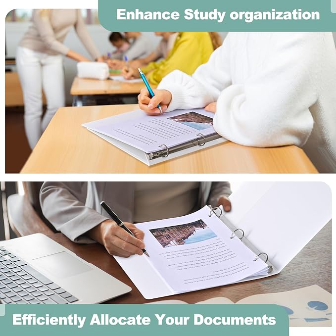 SUIN 1-Inch 3-Ring-Binder, Customizable Clear View Cover, for US Letter Size 8-1/2 x 11'', Perfect for Office/School (White - 12 Packs)