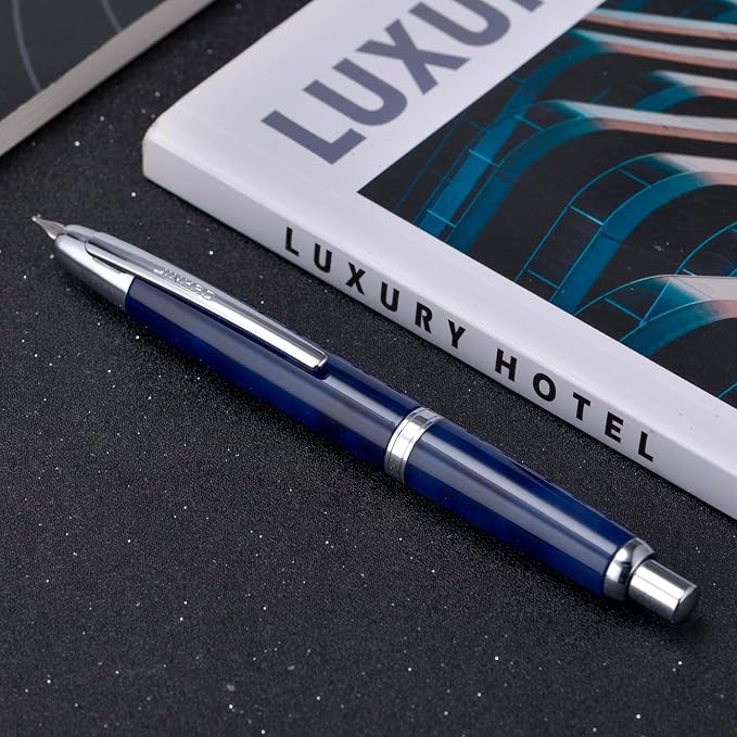 Jinhao 10 Press Fountain Pen with Box, Glacier Blue Retractable Medium Nib with Ink Converter Set (Silver Clip)