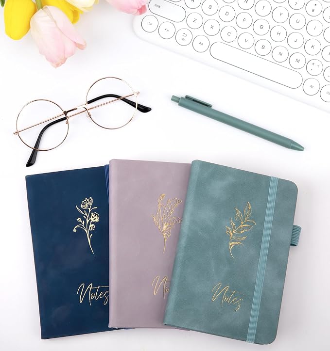 3 Pack Pocket Journaling Notebooks, A6 Small Notebook Total 360 Pages Journaling Notebooks For Note Taking Journals For Writing Mini Note Pads With Pen Holder 100 GSM Thick Paper(Deep Blue,Aegean Blue,Smoky Purple)