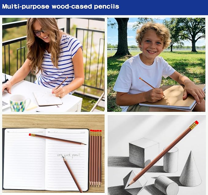 Adhere 25pcs Woodcase Pencils with Eraser Premium Pre-Sharpened Hexagon Graphite 2B pencils ideal for home, office writing including a Free Sharpener (Brown・25pcs)