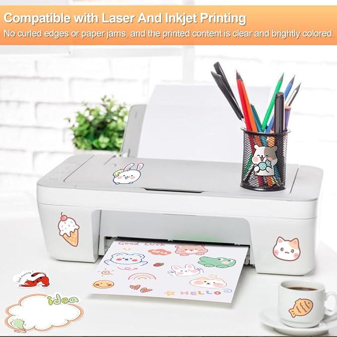 Printable Sticker Paper for Inkjet Printer, 40 Sheets 5.5x8.5 Matte Sticker Printer Paper Full Sheet Labels, 2 Per Page Sticker Paper for Laser/Inkjet Printers, Letter Size