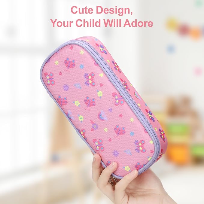 Bagseri Pencil Case for Kids - Special Cute Pencil Pouch for Girls Large Capacity Pencil Bag Aesthetic Kids Pencil Box for School (Pink Butterfly)