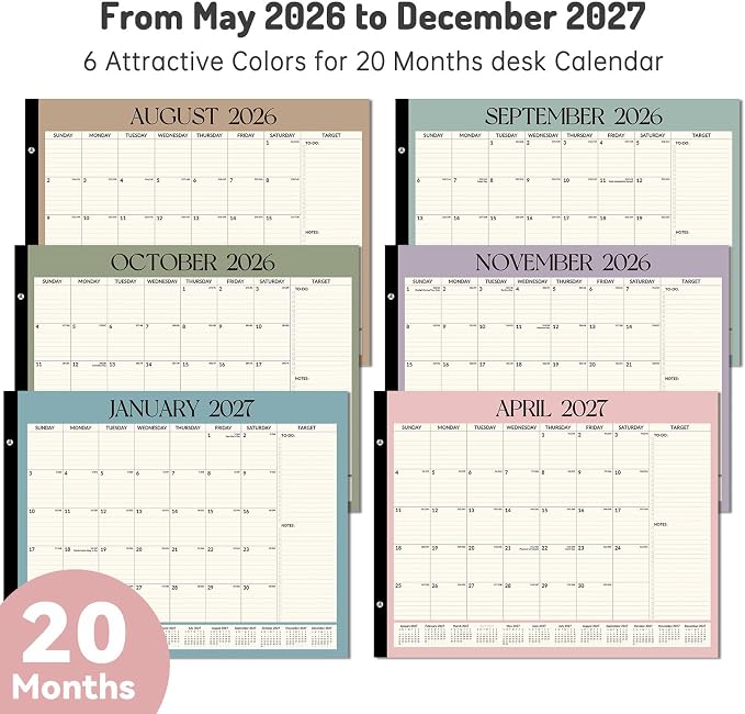 Forvencer Desk Calendar 2026-2027, 20 Months Calendar Runs from May 2026 to December 2027, 22" x 17" Large 2026 Desk Calendar Monthly Planner with Plastic Cover for Home School Office, Pink