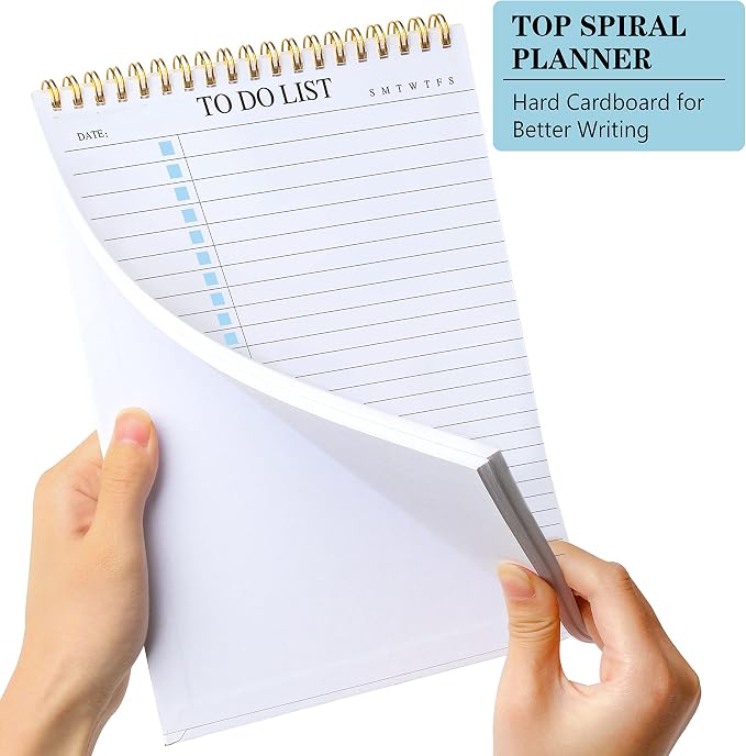 To Do List Notepad, Undated Daily Planner Notepad, A5 (5.5" x 8.3"), Blue | To Do List Notebook, Checklist Planner, Waterproof Spiral Notepad, for Work, Office Supplies, School Planner, 52 Sheets/Pack