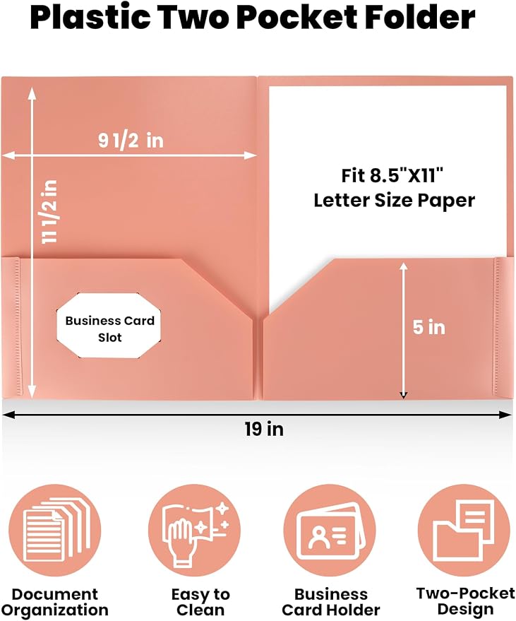 SUNEE Folders with Pockets (6 Pack, Vintage Colors), Plastic Folders with Pocket, Poly Folder for Documents Letter Size, 2 Pocket Folder for Kids, Home, School, Office