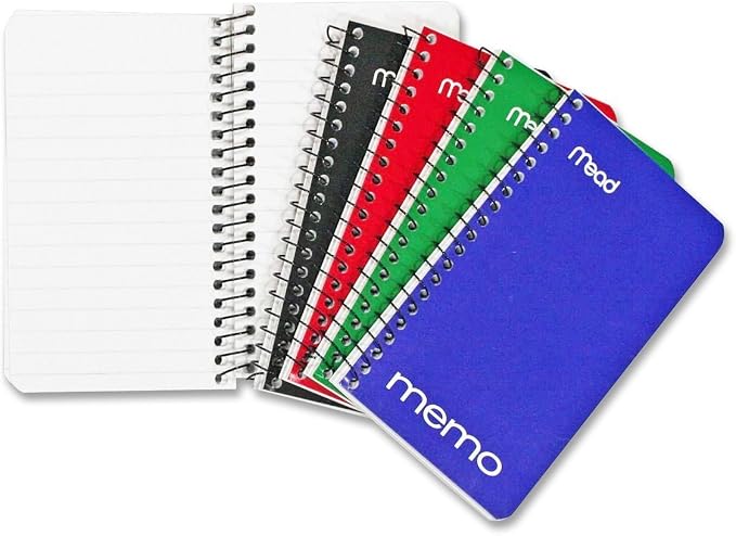 Mead Spiral Memo Notebook, 8 Pack, Pocket Notebook, College Ruled Paper, 3" x 5", 60 Sheets per Notebook, Assorted Colors (73605)