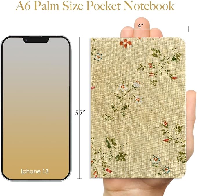 Pocket Notebook, Floral Linen Journal, Similar Embroidered, Notebooks 4x6, Lay Flat Sketchbook, A6 Notebook, Hardcover, Lined & Unlined Notebook, Apricot