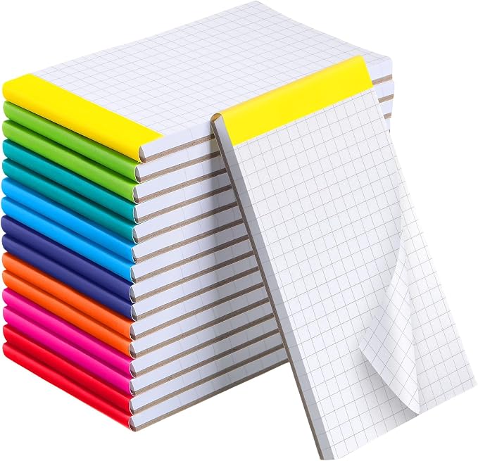 16 Pcs 3'' x 5'' Graph Paper Pads Quad Ruled Grid Mini Notepads, Perforated Assorted Color Tops, 50 Sheets Per Memo Pad, 80Gsm Paper Pads Small Pocket Graph Notebook for Students, Office, Math, Notes