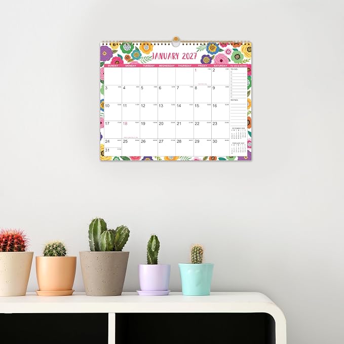 2026-2027 Wall Calendar - Wall Calendar 2026-2027, JUL.2026 -DEC.2027 | 15" x 11.5", 18 Months Calendar July 2026-2027, Hanging Hook, Large Daily Blocks, Thick Paper - Clorful Floral