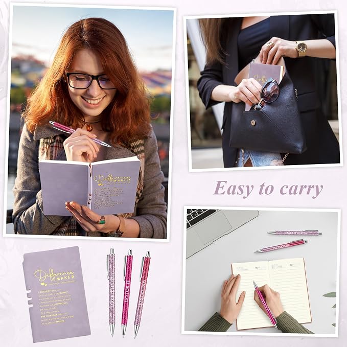 Thenshop 5 Pcs Difference Maker Gifts Journal with Pen Leather Notebook 3 Ballpoint Pens Box Thank You Gift for Nurse Boss Employee Coworker Teacher Volunteer Social Worker Assistant(Purple)