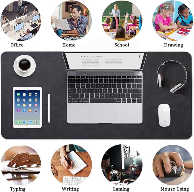 Distressed Leather Desk Mat - Non-Slip PU Leather Desk Pad Protector - Large Waterproof Mouse Pad Computer Keyboard Desk Mat Desk Accessories for Office & Home (Black, 31.5"x15.7")