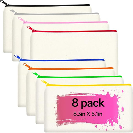 ZeeDix Canvas Zipper Pouch Bulk – 8.3 x 5 Inches Cotton Canvas Pouches with Zipper, Canvas Pencil Pouch, Makeup Bags Bulk for Travel Cosmetic Toiletry, Multipurpose Zipper Pouch for DIY Craft Storage