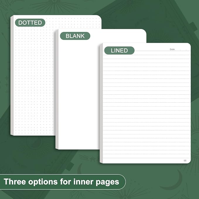 Dotted Journal Notebook for Women Men, 192 Pages, A5 (5.7'' x 8.3'') | Hardcover Leather Notebook with 100GSM Thick Paper for Traveling, Journaling, Planning, Tracking (Dark Green)
