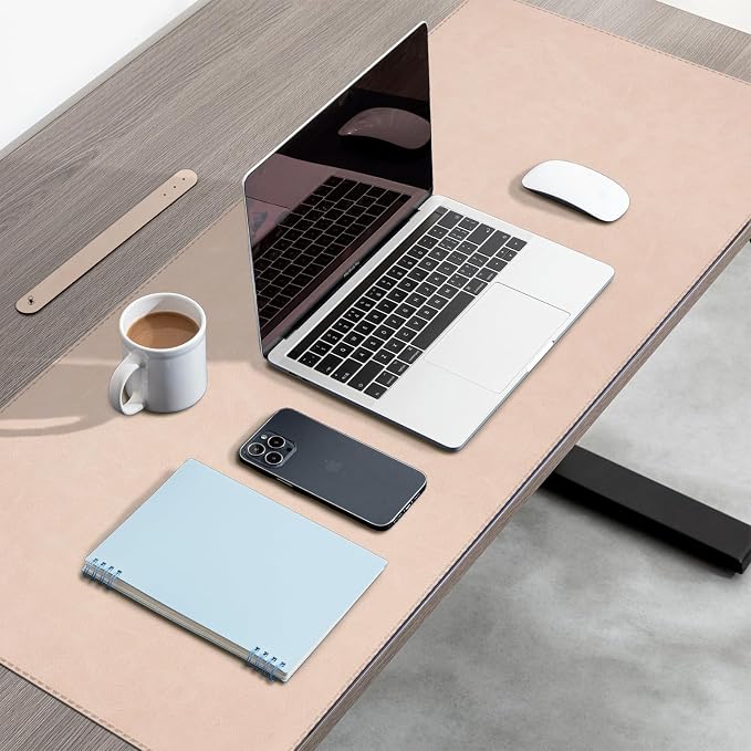 CHEERYGOO Faux Leather Desk Mat - Waterproof Mouse Pad, Non-Slip PU Leather Blotter, Writing Surface for Office and Home 47"x17" XXL Beige
