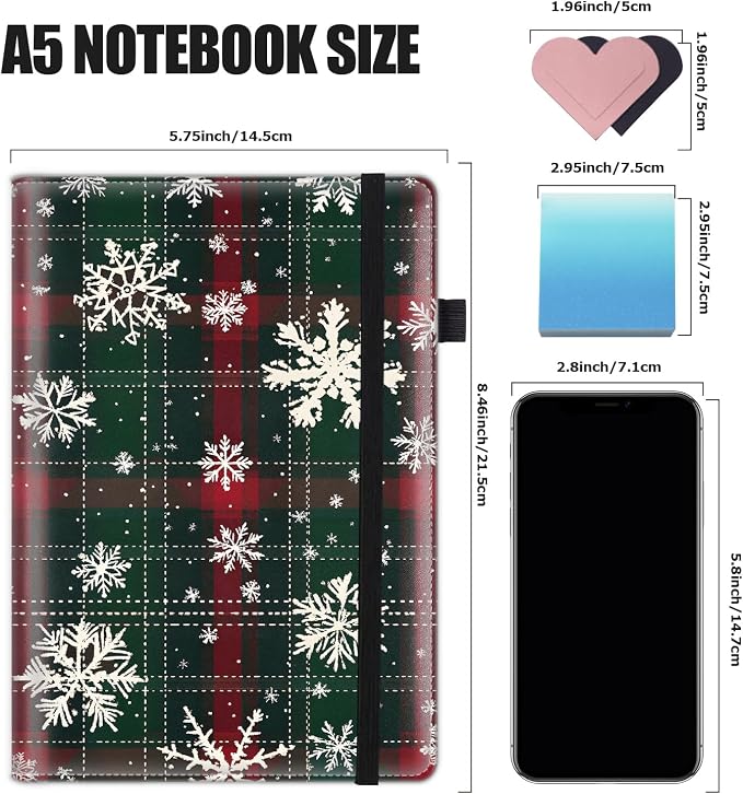 Hardcover Executive Notebooks, A5 PU Leather Lined Journal Notebook, 200 Pages Thick Paper Subject Notebooks for School,Work,Home Writing Business Notebook, Diary Book ，Christmas White Snowflakes