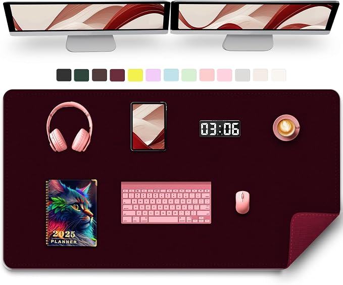 Large Desk Pad, 47.2" x 17" PU Leather Desk Mat for Desktop, Non-Slip Office Desk Mat for Desk, Desk Blotter Pad, Waterproof Computer Pad for Desk, Keyboard Mats for Home & Office (Burgundy)