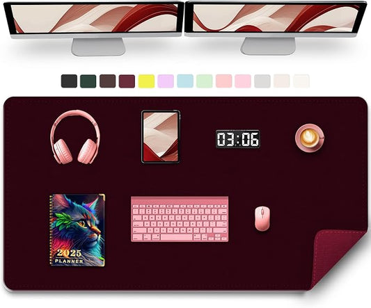 Large Desk Pad, 47.2" x 17" PU Leather Desk Mat for Desktop, Non-Slip Office Desk Mat for Desk, Desk Blotter Pad, Waterproof Computer Pad for Desk, Keyboard Mats for Home & Office (Burgundy)