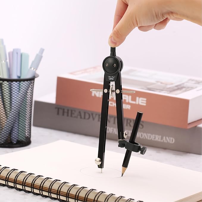 Mr. Pen- Metal Geometry Compass, Center-Wheel Design | Precision Drafting Compass with Pencil for School & Technical Drawing, Draws Circles up to 11 Inches Diameter