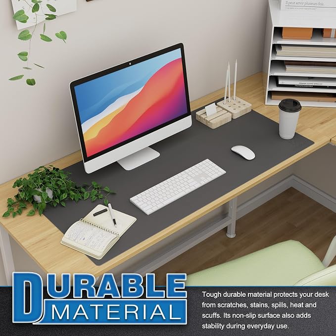 K KNODEL Extra Large Desk Mat, Leather Mouse Pad (35.4"x17", Dark Gray) | Desk Pad, Keyboard Pad, Computer and Laptop Mat, Desktop Protector and Cover, Writing Pad and Blotter for Home Office