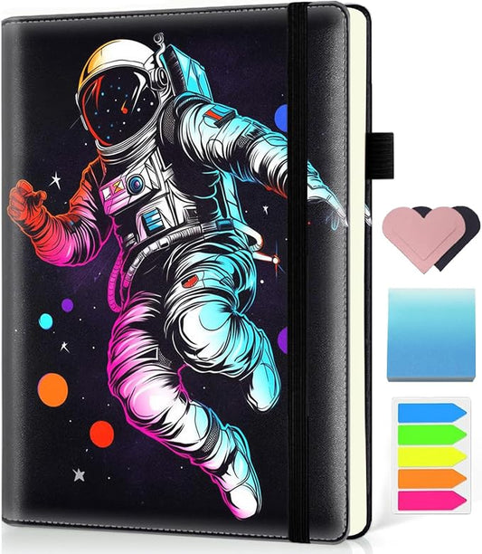 Hardcover Executive Notebooks, A5 PU Leather Lined Journal Notebook, 200 Pages Thick Paper Subject Notebooks for School,Work,Home Writing Business Notebook, Diary Book ， Astronaut Starry Sky