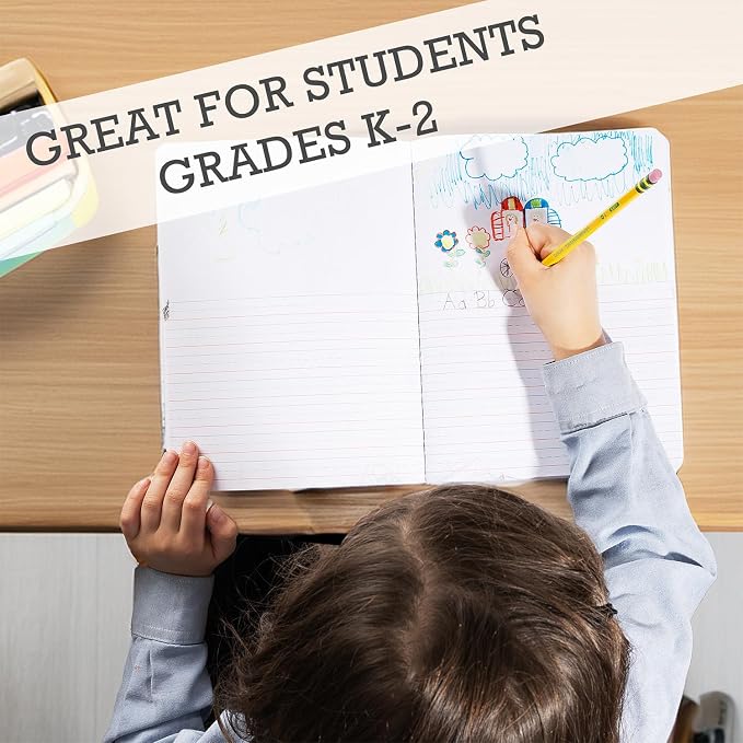 Primary Composition Notebook K-2, Primary Journal Grades K 2, Preschool, 1st Grade, Kindergarten Notebooks, Primary Ruled - 9.75″ x 7.50″ - Sturdy Covers - 100 Sheets - Assorted Colors - (6 Pack)