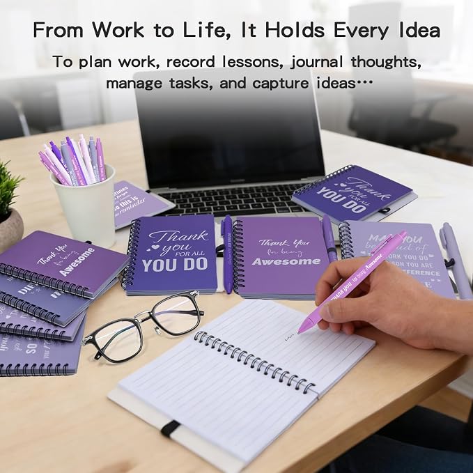 30 Sets/60 Pcs Employee Appreciation Gifts Bulk – Inspirational Notebooks with Motivational Pens, Small Notepads for Coworkers, Office Staff, Team, Volunteer, Nurse, Teachers, Housekeeping (Purple)
