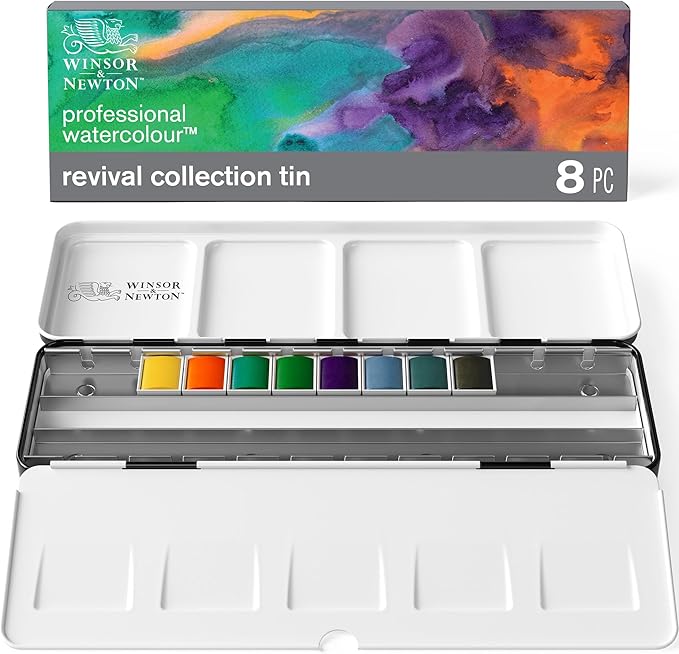 Winsor & Newton Professional Watercolour, Revival Collection Tin, Half-Pan Set of 8